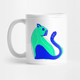 green cat in blue tail ecopop art Mug